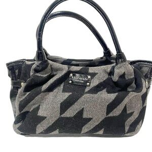 Kate Spade Black Gray Wool Houndstooth Bag Large Felted